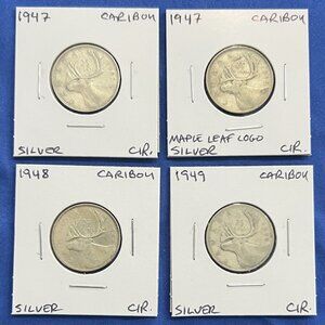 Charming Set of 1947,1947 Maple Leaf Logo,1948 & 1949 Canada Silver 25¢ Quarters